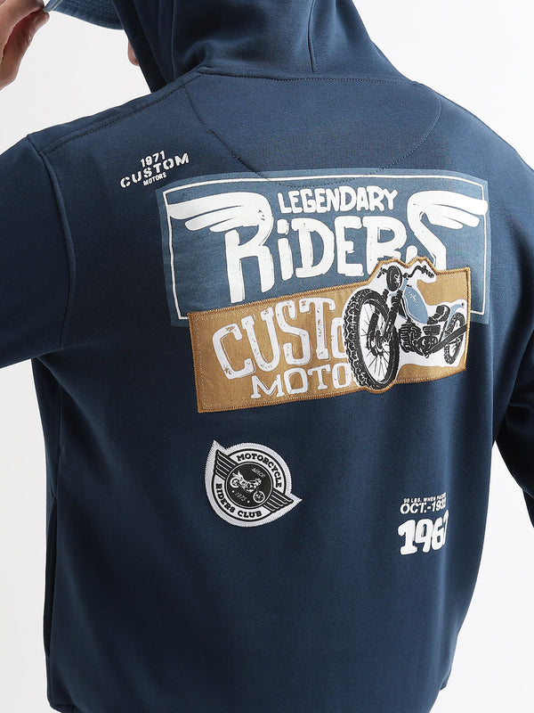 Motor Riders Back Print Majolica Blue Hoodie