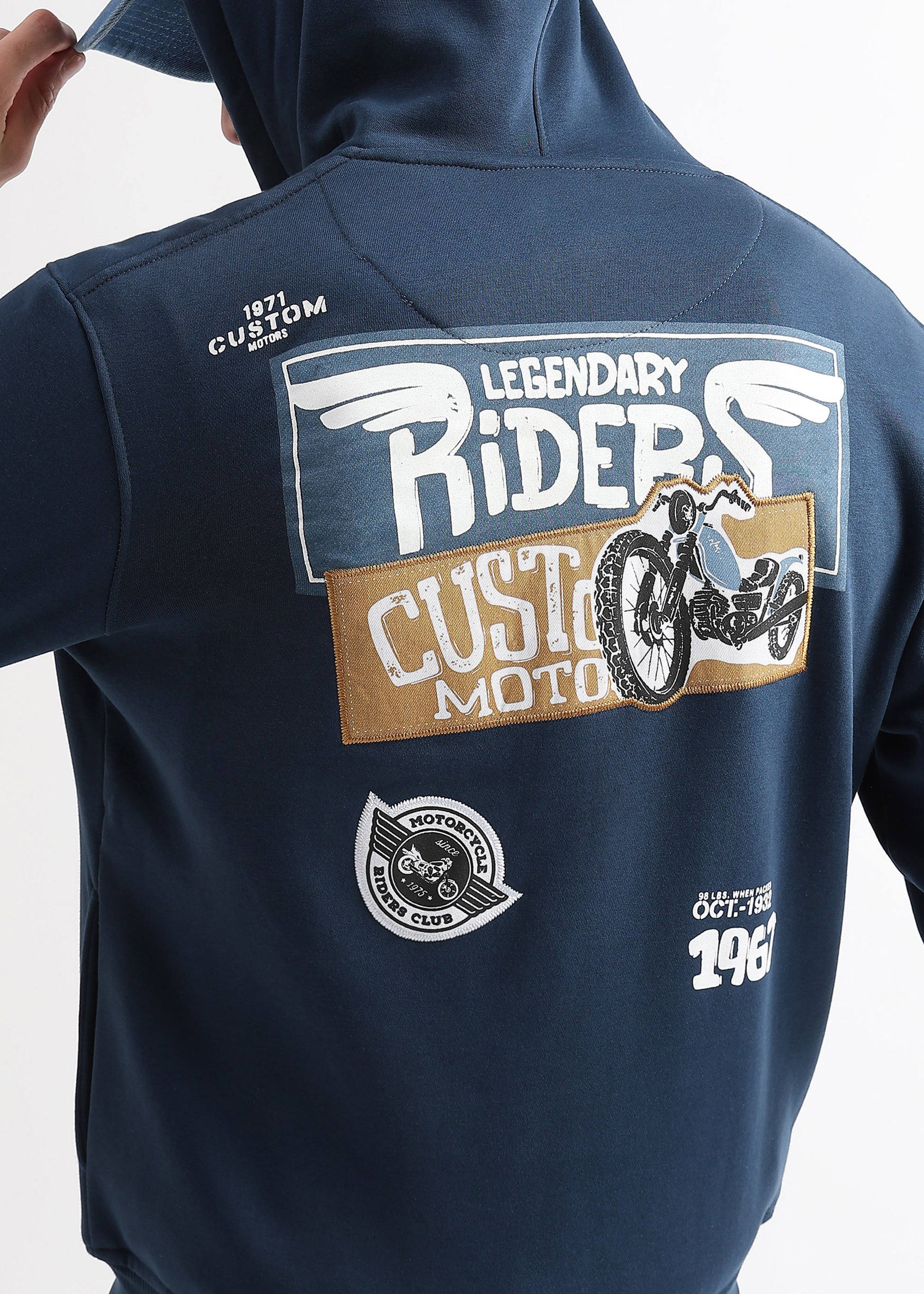 Motor Riders Back Print Majolica Blue Hoodie