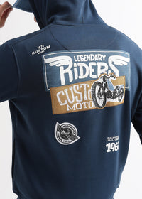 Motor Riders Back Print Majolica Blue Hoodie