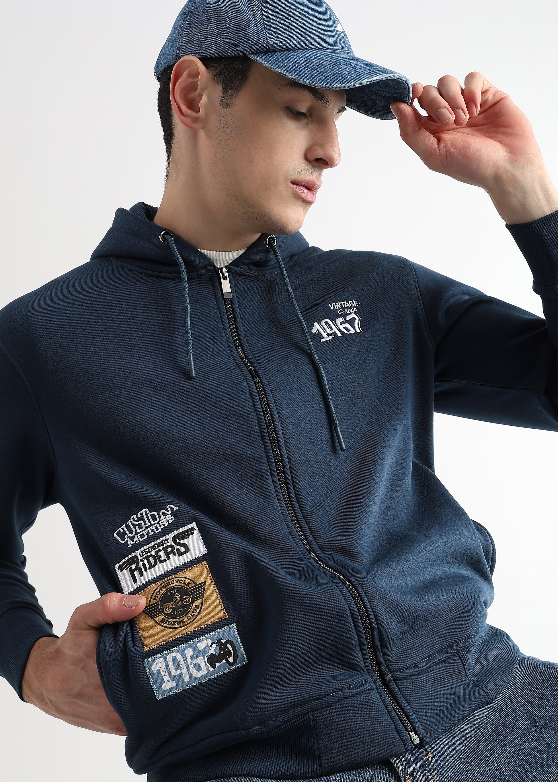 Motor Riders Back Print Majolica Blue Hoodie
