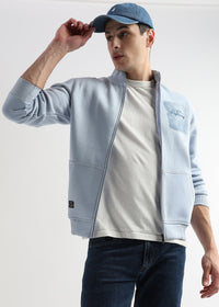 Sketched Printed Skyway Blue Collar Sweatshirt