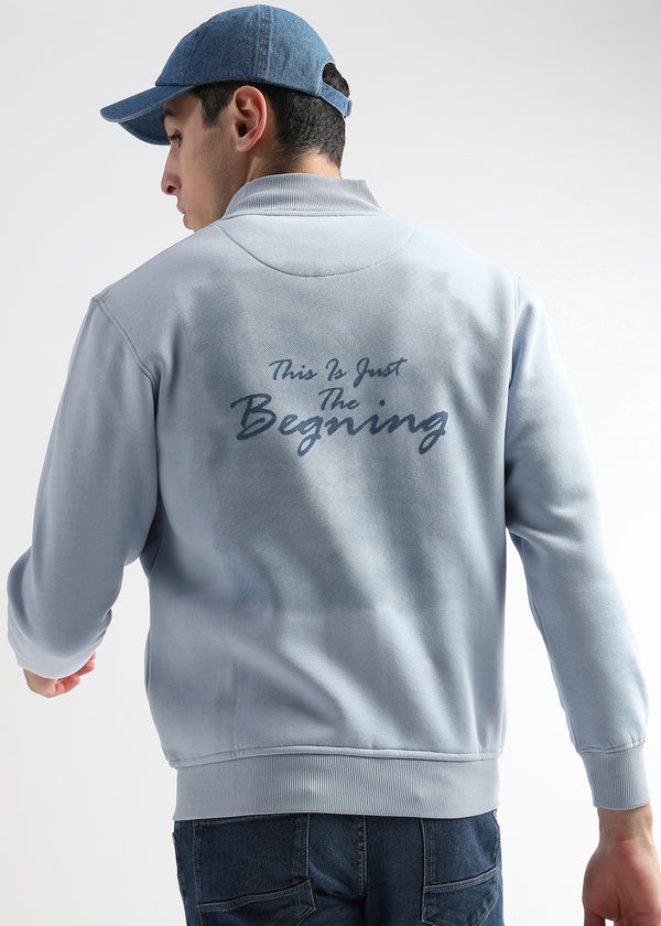 Sketched Printed Skyway Blue Collar Sweatshirt