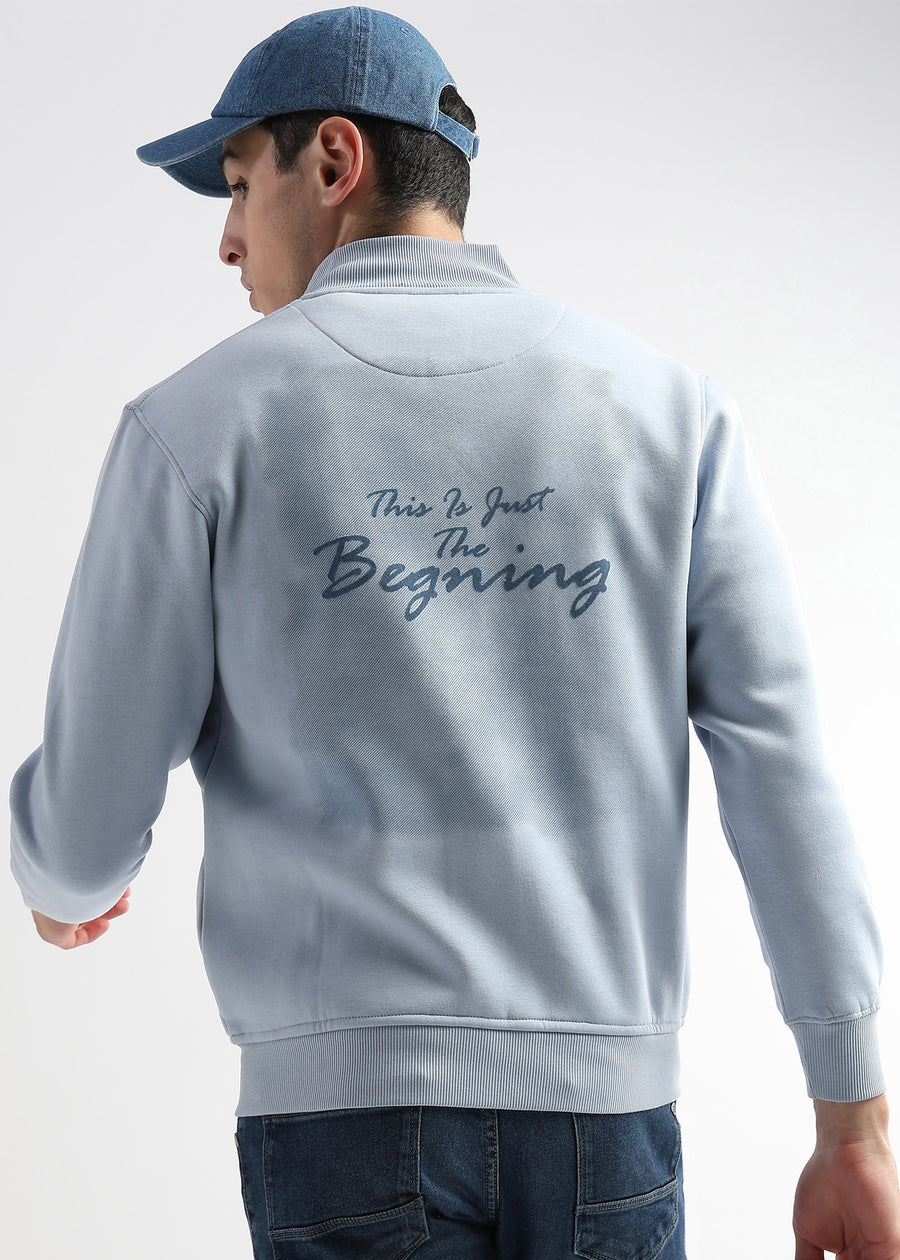 Sketched Printed Skyway Blue Collar Sweatshirt