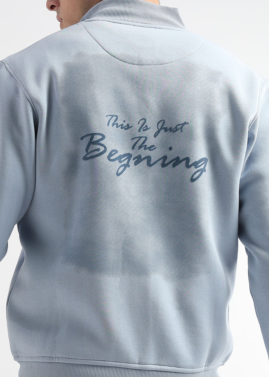Sketched Printed Skyway Blue Collar Sweatshirt