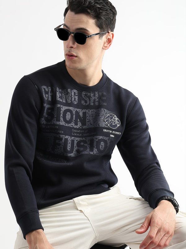 Embroided Patchwork Dark Saphire Sweatshirt