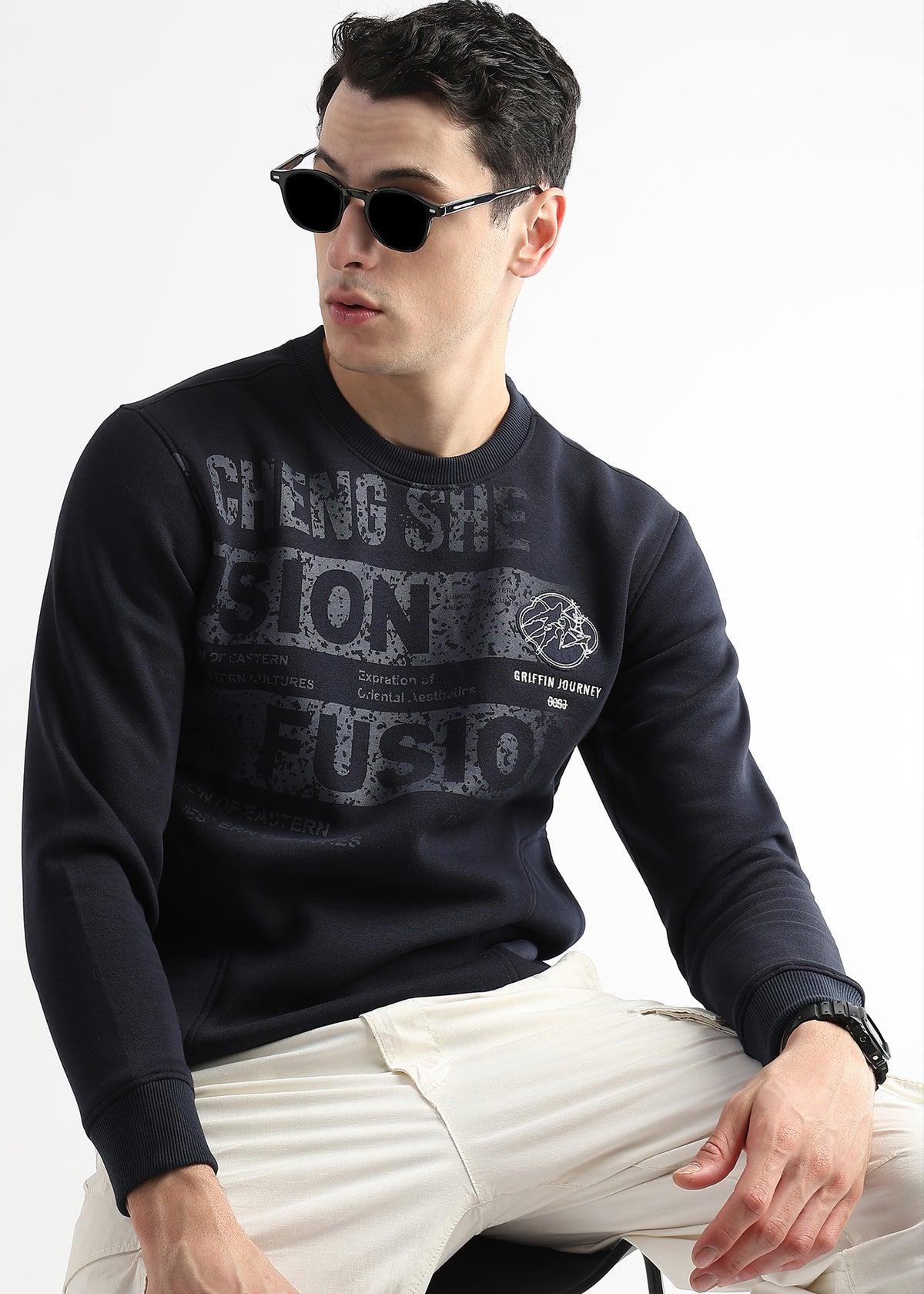 Embroided Patchwork Dark Saphire Sweatshirt
