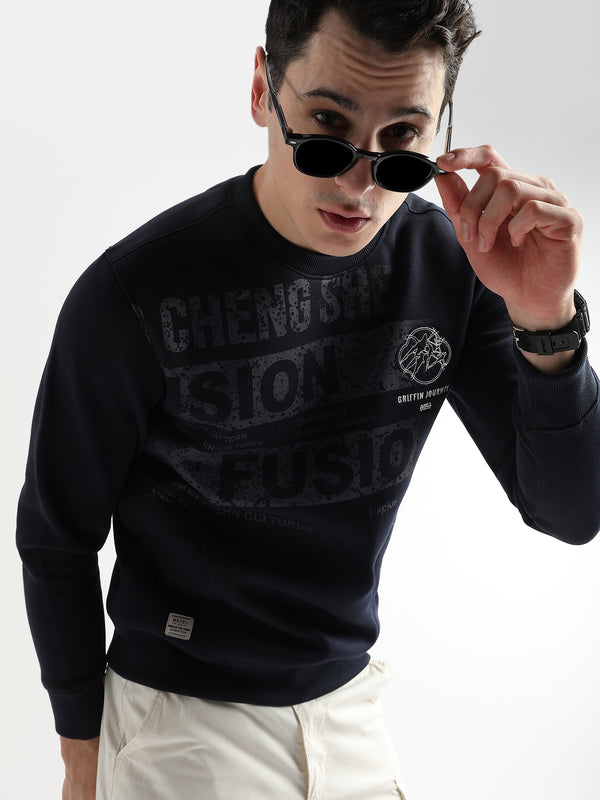 Embroided Patchwork Dark Saphire Sweatshirt