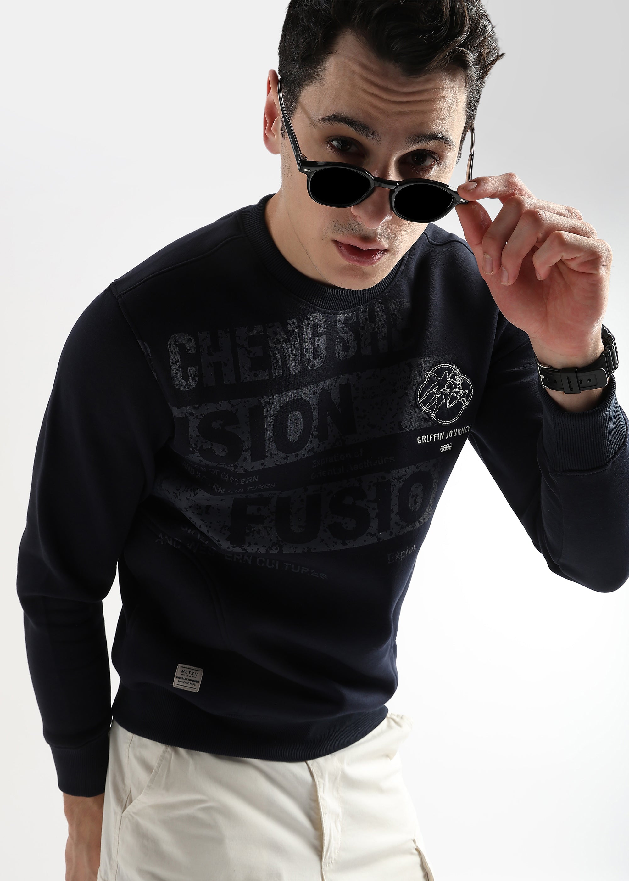 Embroided Patchwork Dark Saphire Sweatshirt