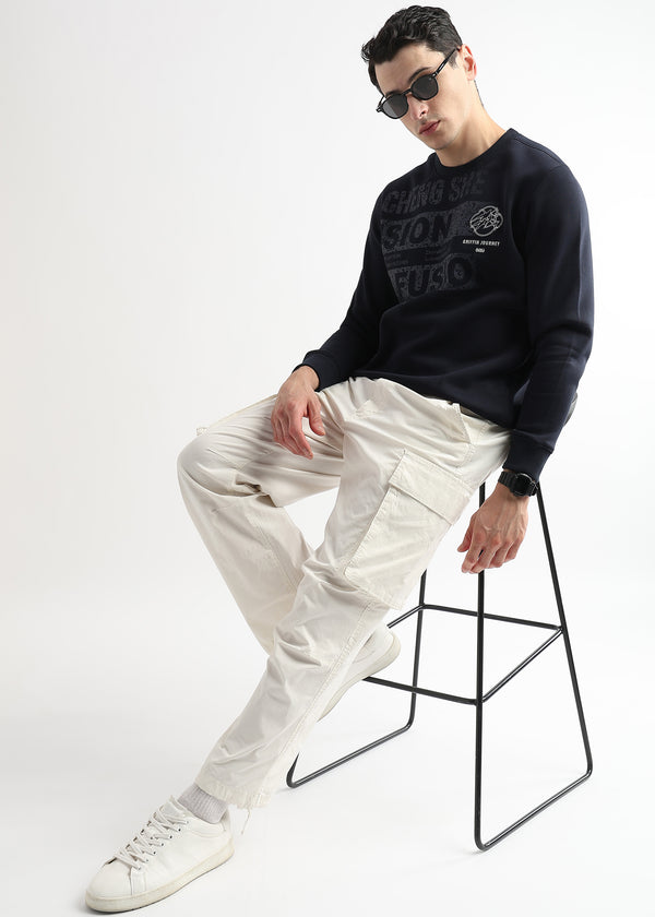Embroided Patchwork Dark Saphire Sweatshirt
