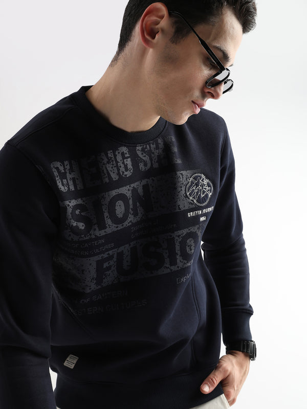 Embroided Patchwork Dark Saphire Sweatshirt