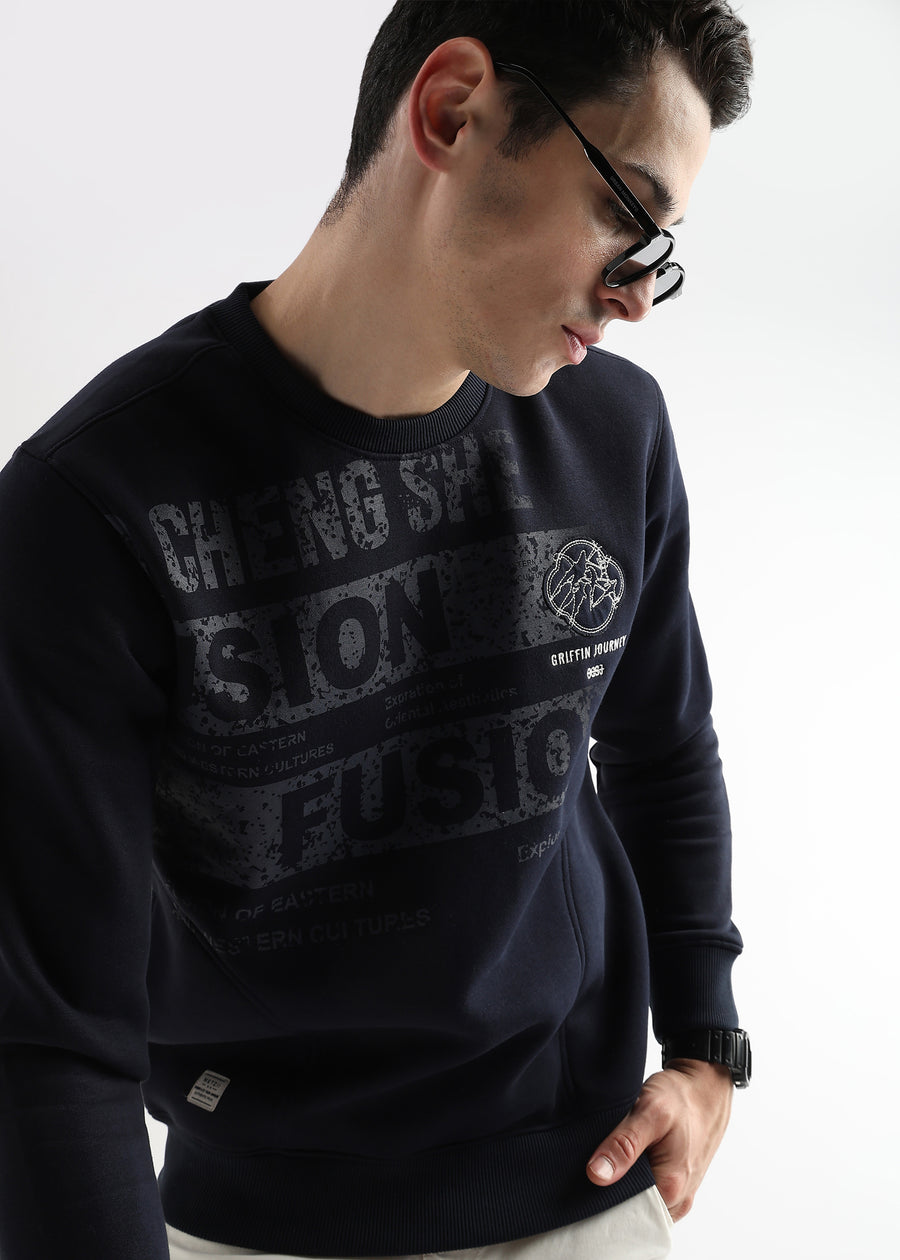 Embroided Patchwork Dark Saphire Sweatshirt