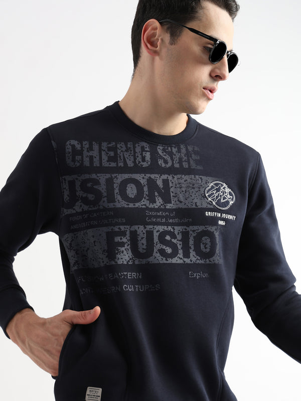 Embroided Patchwork Dark Saphire Sweatshirt