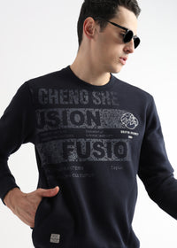 Embroided Patchwork Dark Saphire Sweatshirt