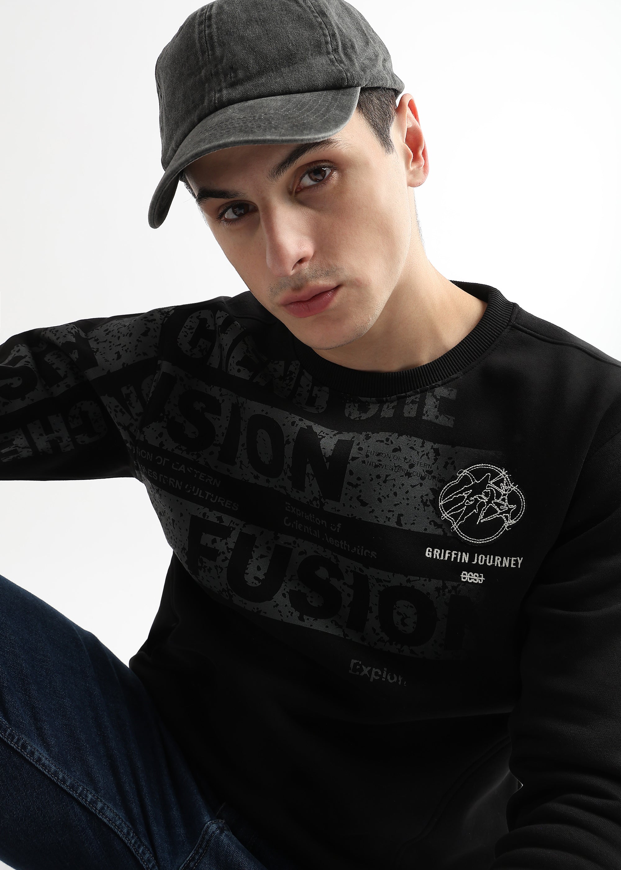 Embroided Patchwork Caviar Black Sweatshirt