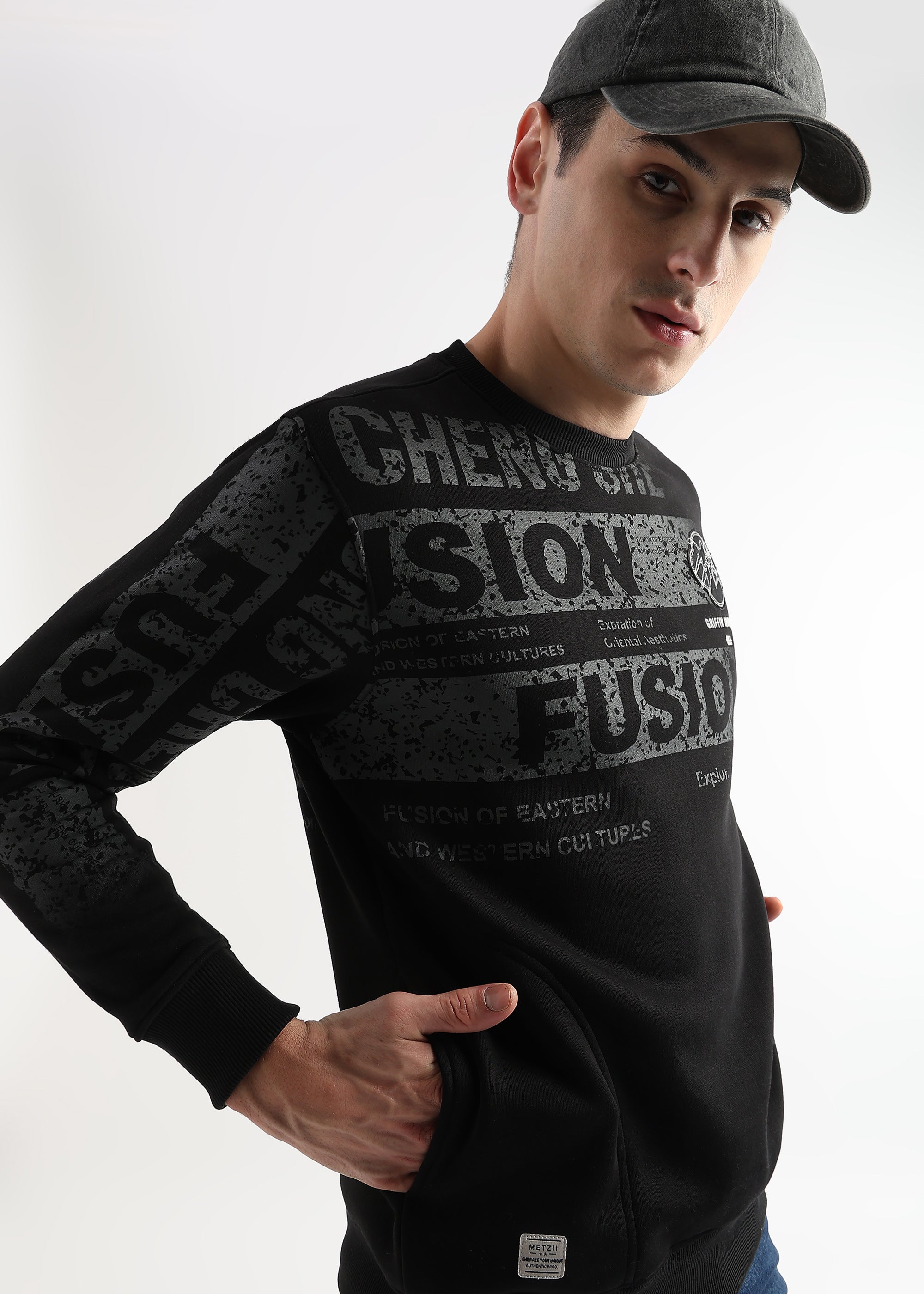 Embroided Patchwork Caviar Black Sweatshirt