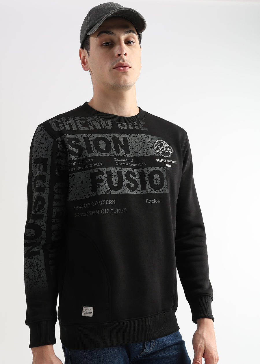 Embroided Patchwork Caviar Black Sweatshirt