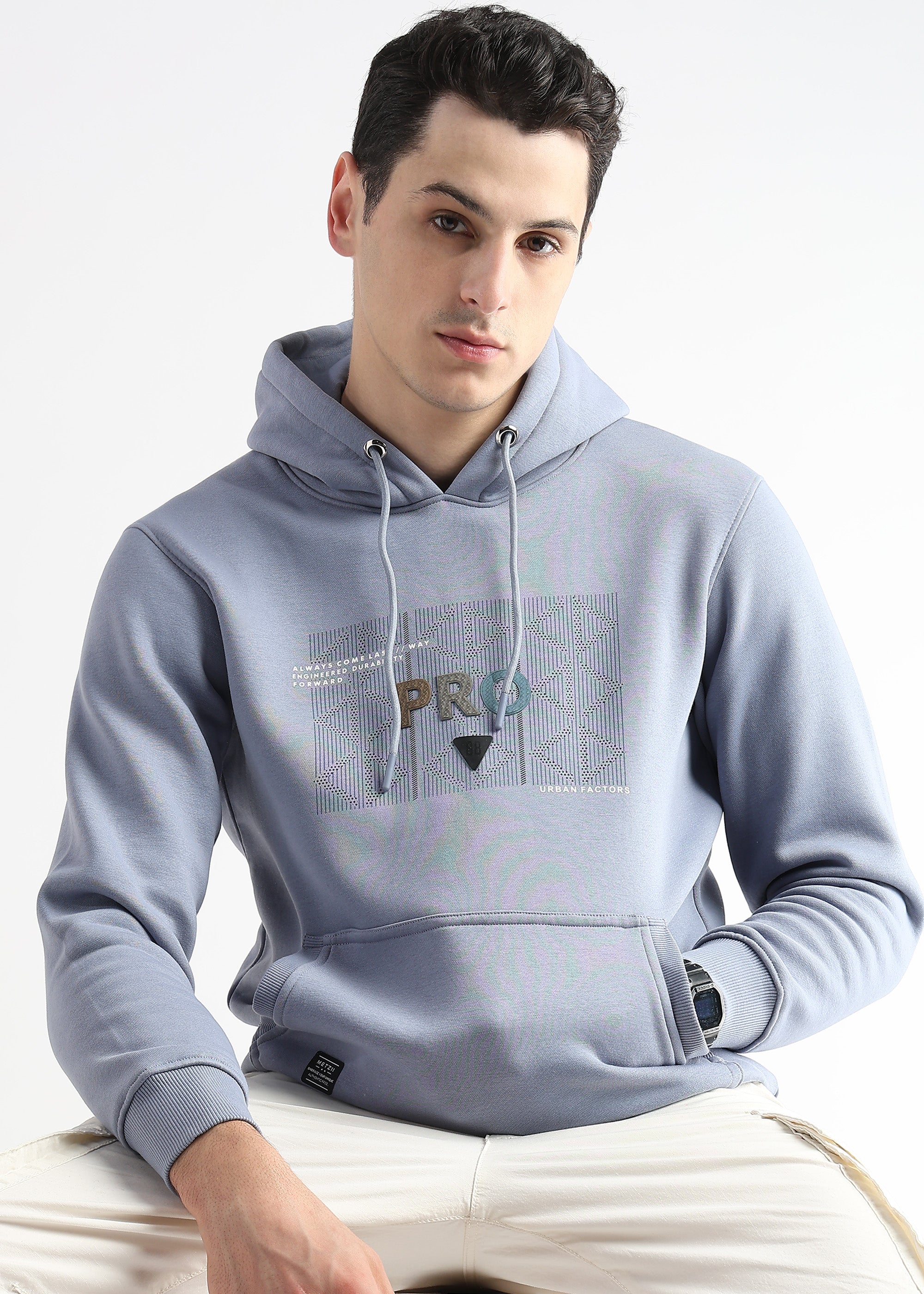 Sheet cut printed Dusty Blue Hoodie