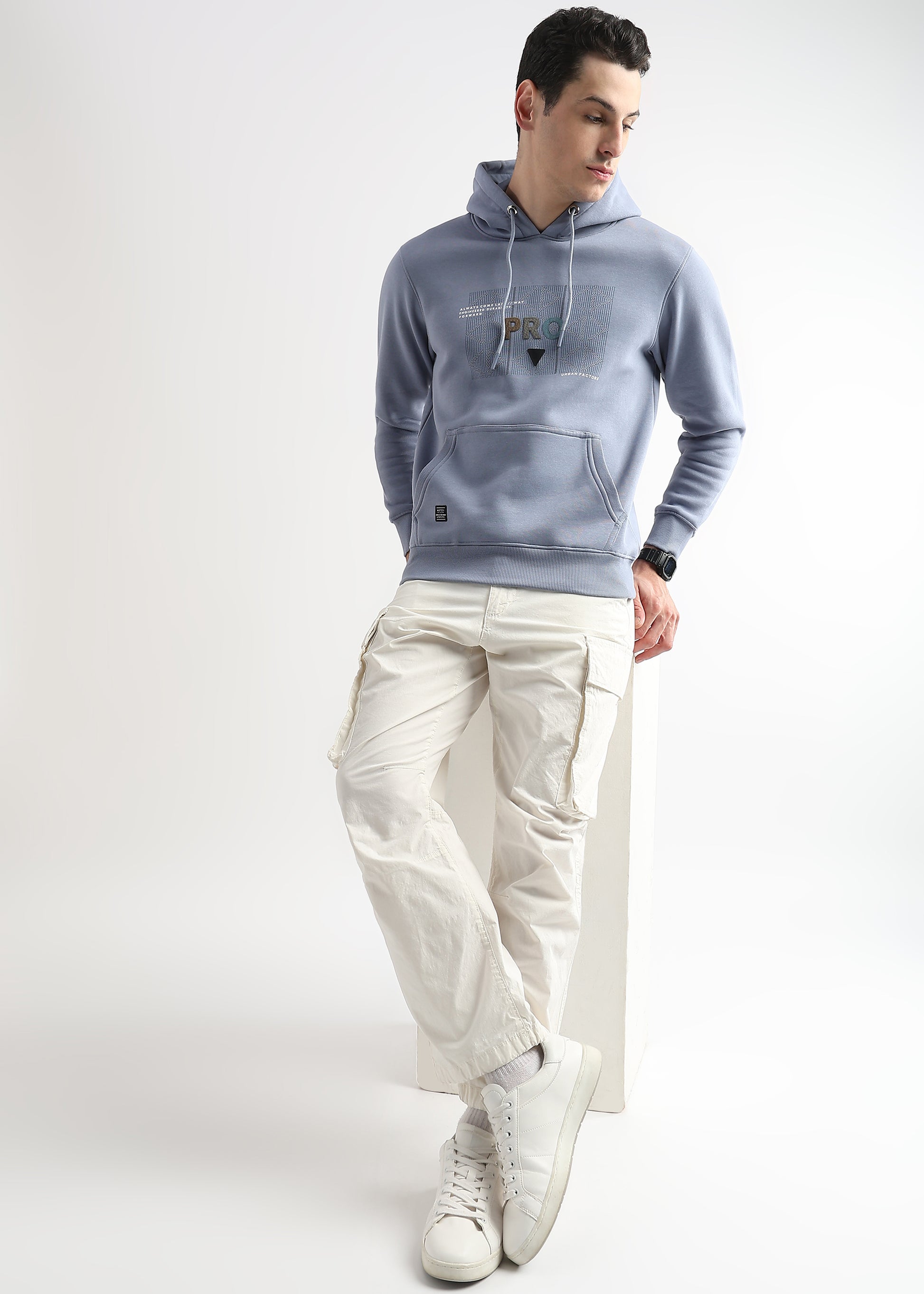 Sheet cut printed Dusty Blue Hoodie
