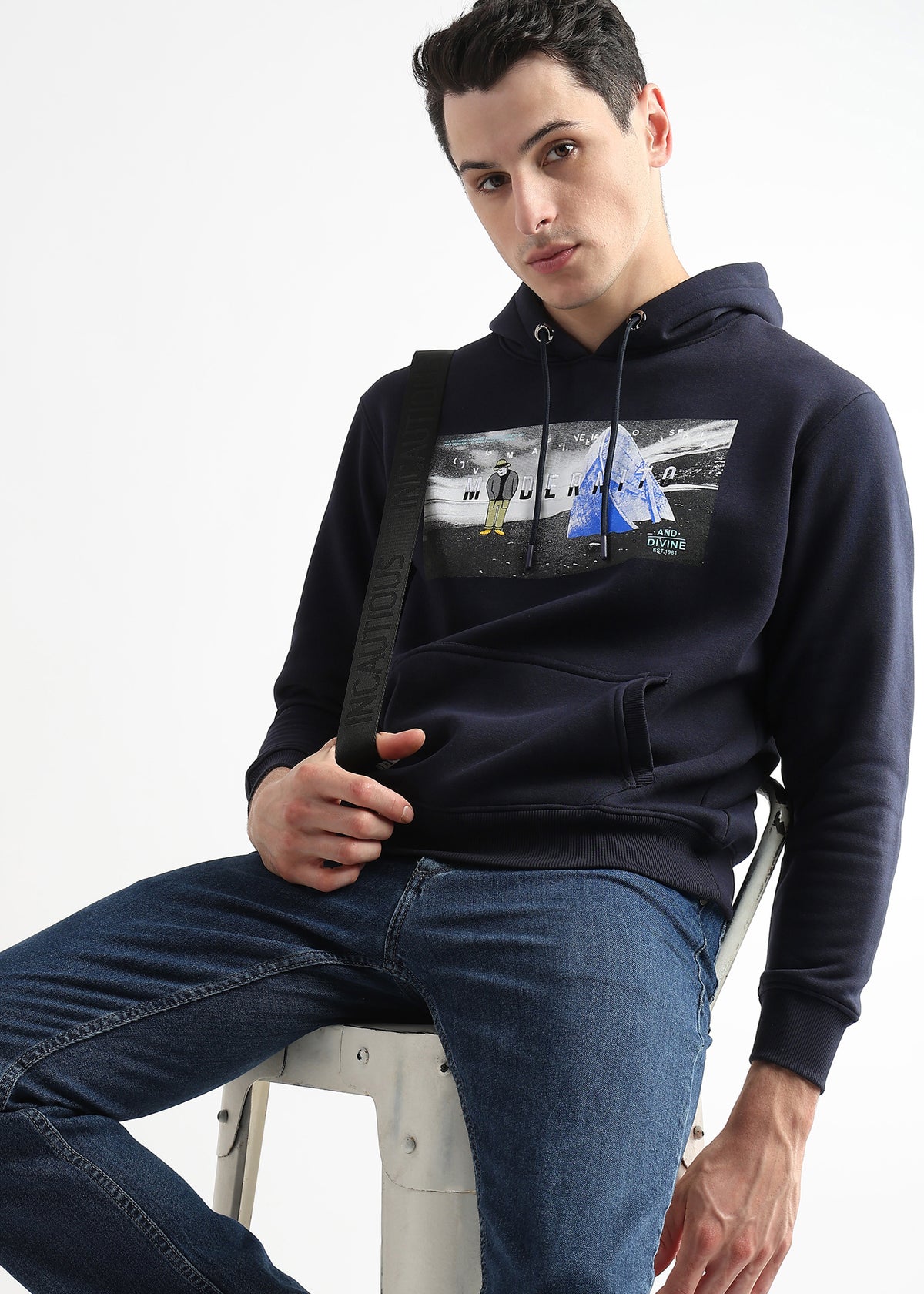 Embroided Print Sky Captain Cotton Hoodie