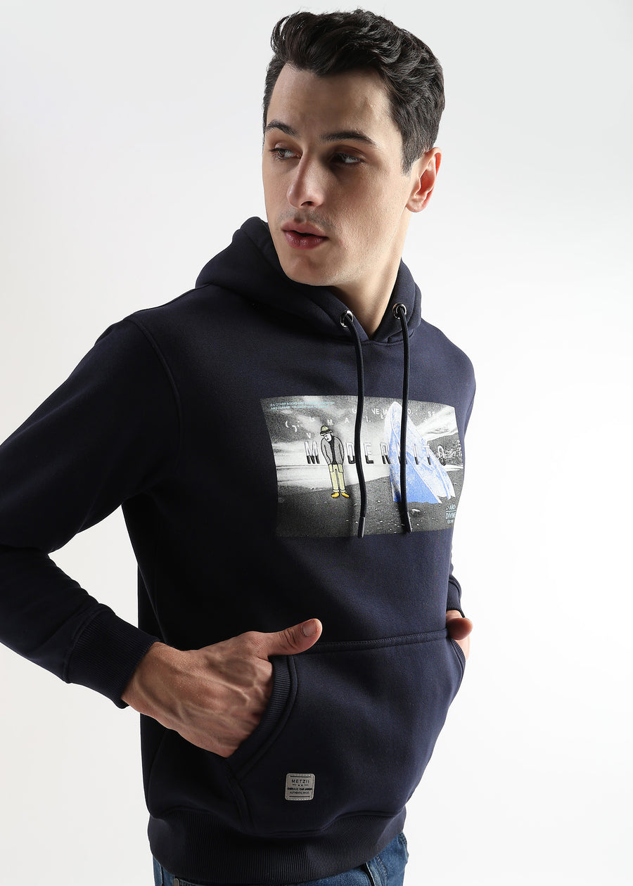 Embroided Print Sky Captain Cotton Hoodie