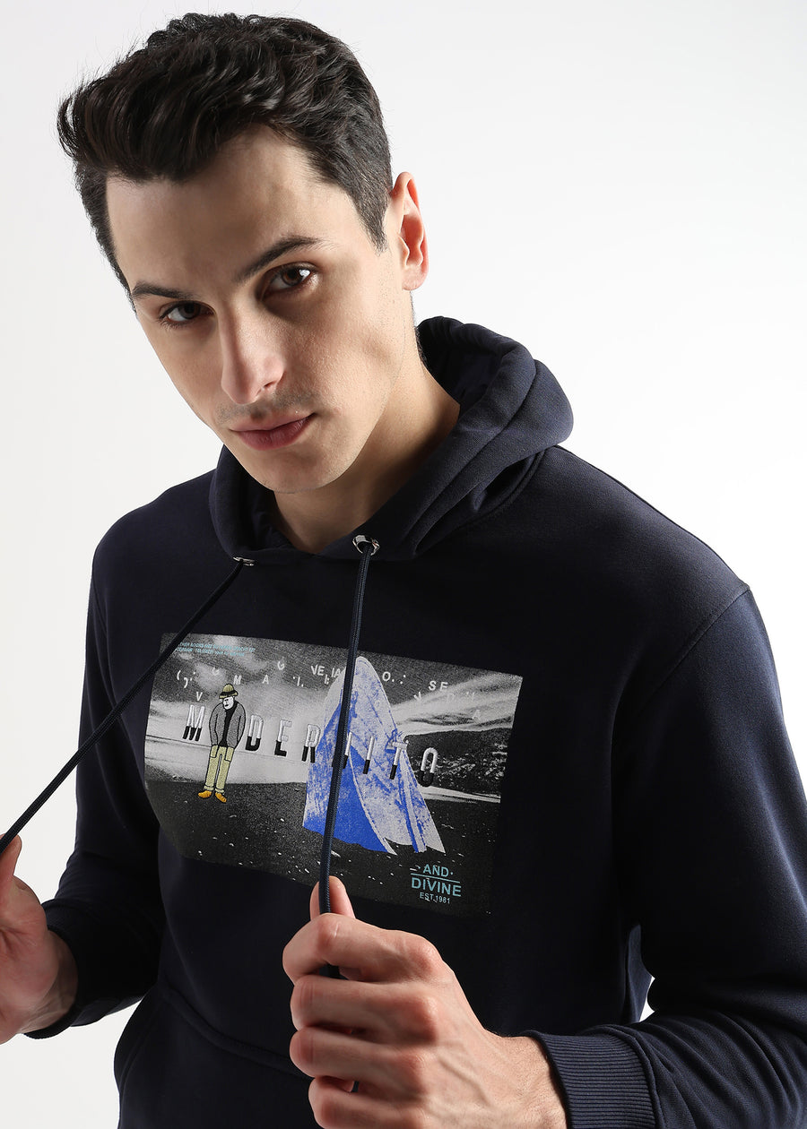 Embroided Print Sky Captain Cotton Hoodie