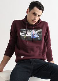 Embroided Print Mauve Wine Cotton Hoodie