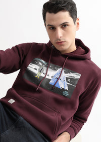 Embroided Print Mauve Wine Cotton Hoodie