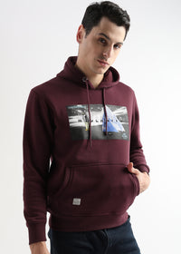 Embroided Print Mauve Wine Cotton Hoodie