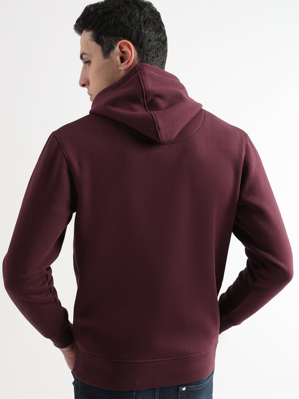 Embroided Print Mauve Wine Cotton Hoodie