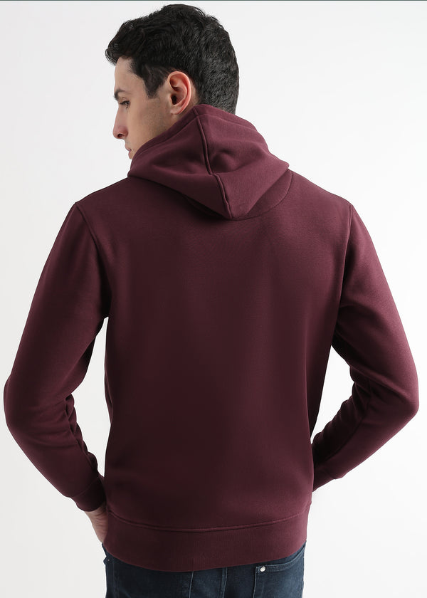 Embroided Print Mauve Wine Cotton Hoodie