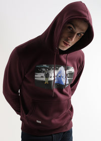 Embroided Print Mauve Wine Cotton Hoodie