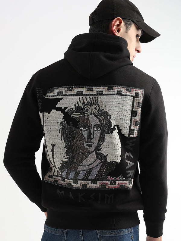 Textured Portrait Print Caviar Black Hoodie