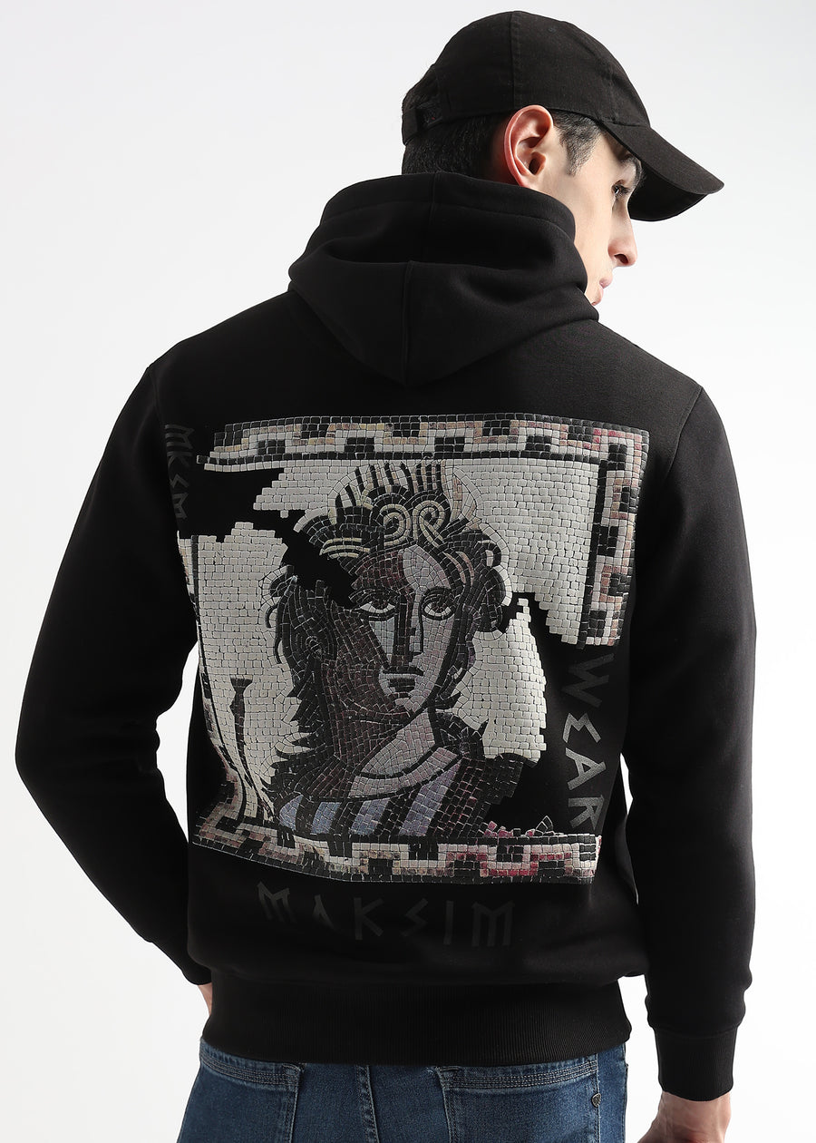 Textured Portrait Print Caviar Black Hoodie