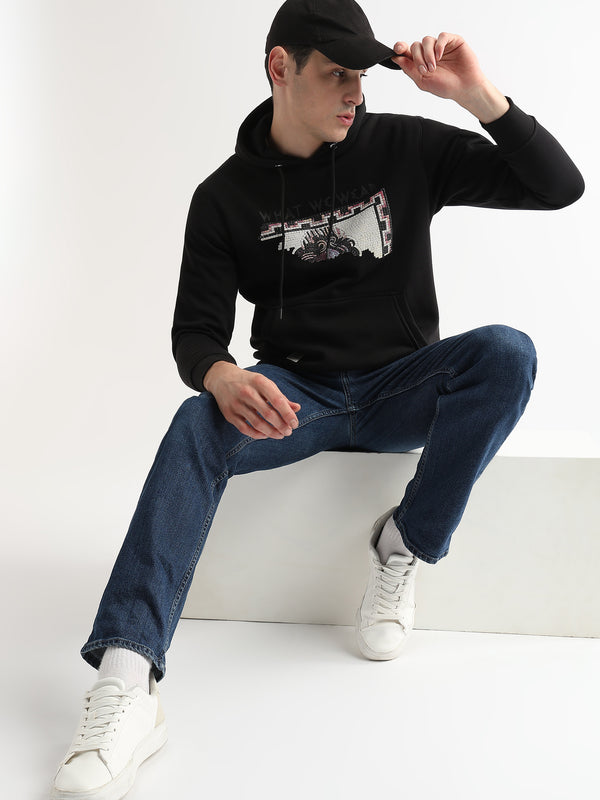 Textured Portrait Print Caviar Black Hoodie