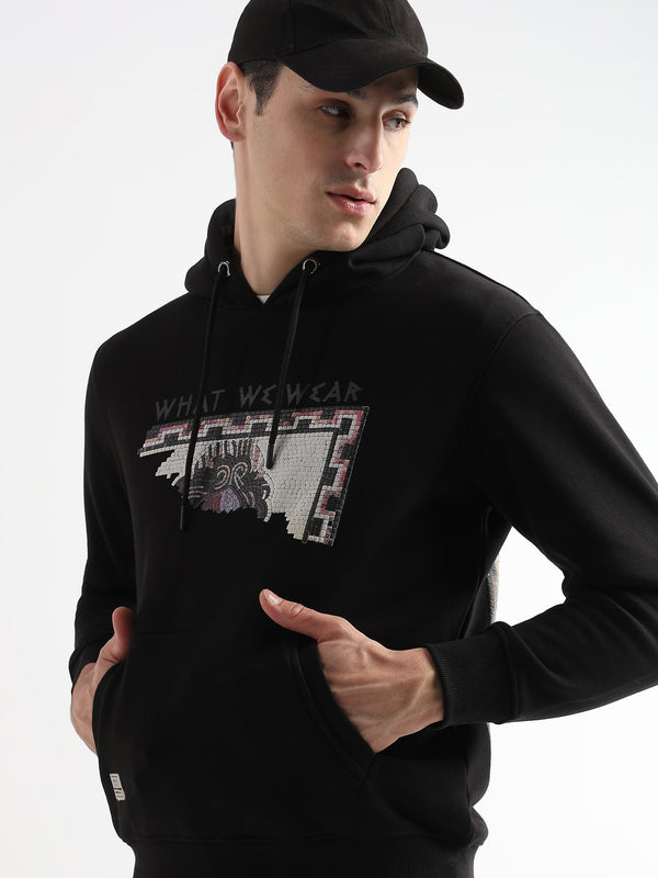 Textured Portrait Print Caviar Black Hoodie