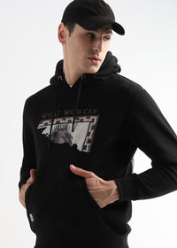 Textured Portrait Print Caviar Black Hoodie