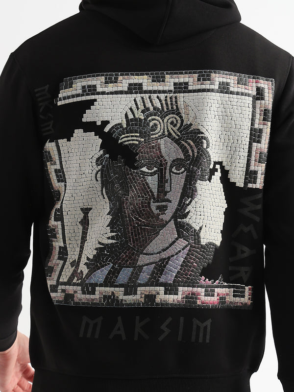 Textured Portrait Print Caviar Black Hoodie