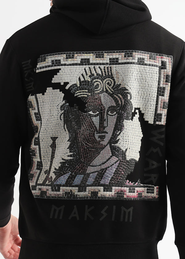 Textured Portrait Print Caviar Black Hoodie