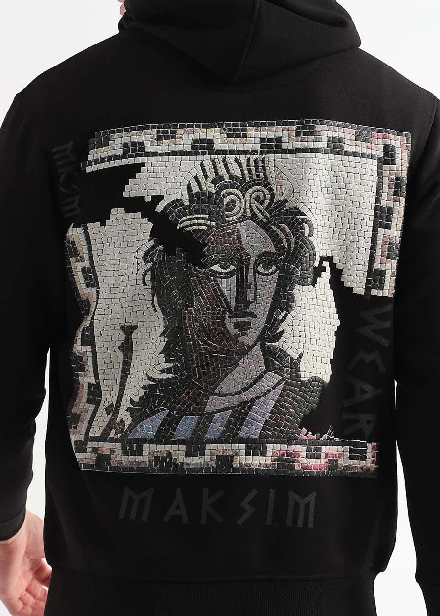 Textured Portrait Print Caviar Black Hoodie