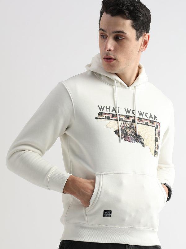 Textured Portrait Print Star White Hoodie