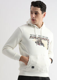 Textured Portrait Print Star White Hoodie