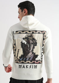 Textured Portrait Print Star White Hoodie