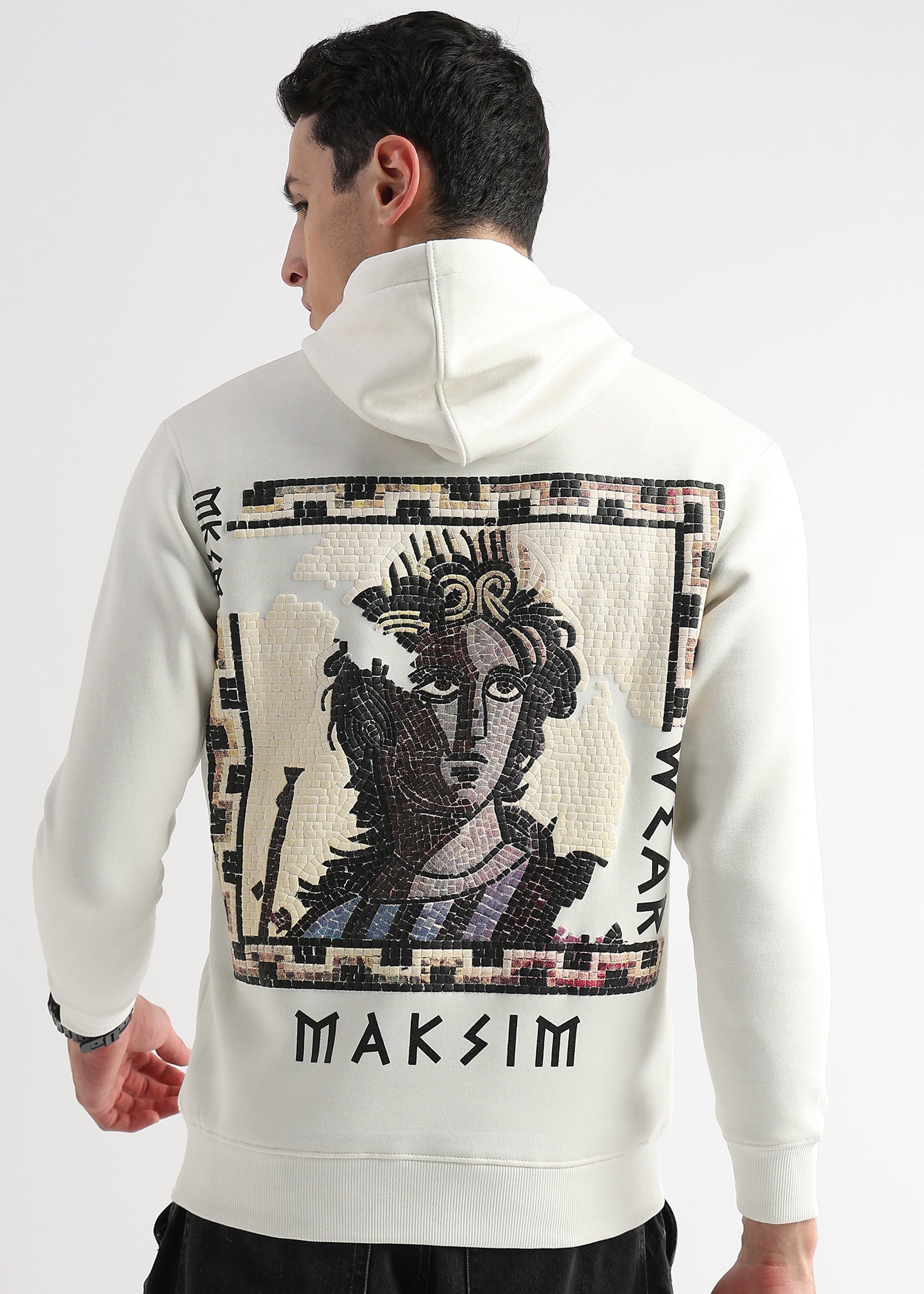Textured Portrait Print Star White Hoodie