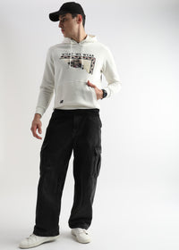 Textured Portrait Print Star White Hoodie