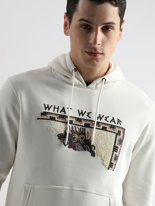 Textured Portrait Print Star White Hoodie