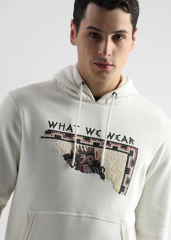 Textured Portrait Print Star White Hoodie