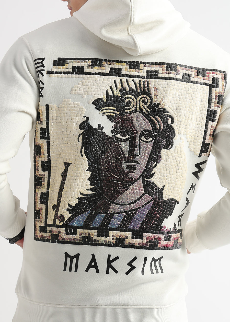 Textured Portrait Print Star White Hoodie