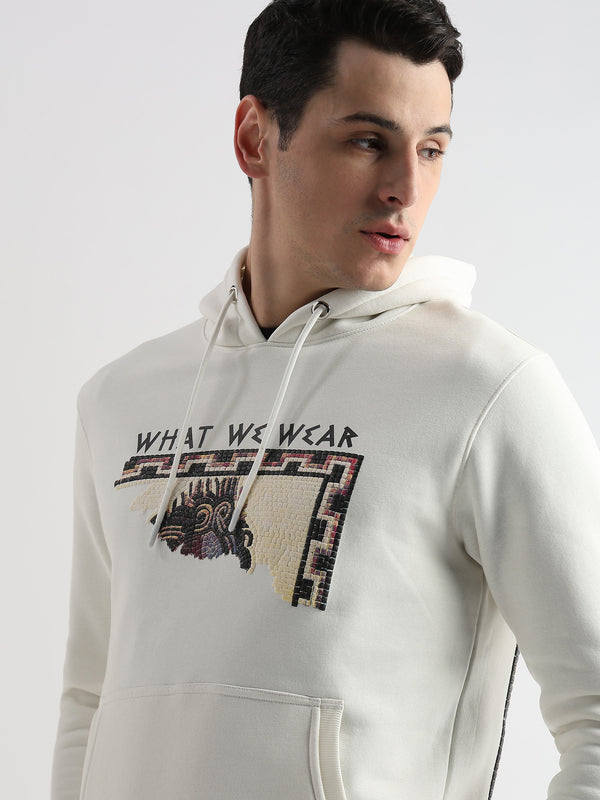 Textured Portrait Print Star White Hoodie