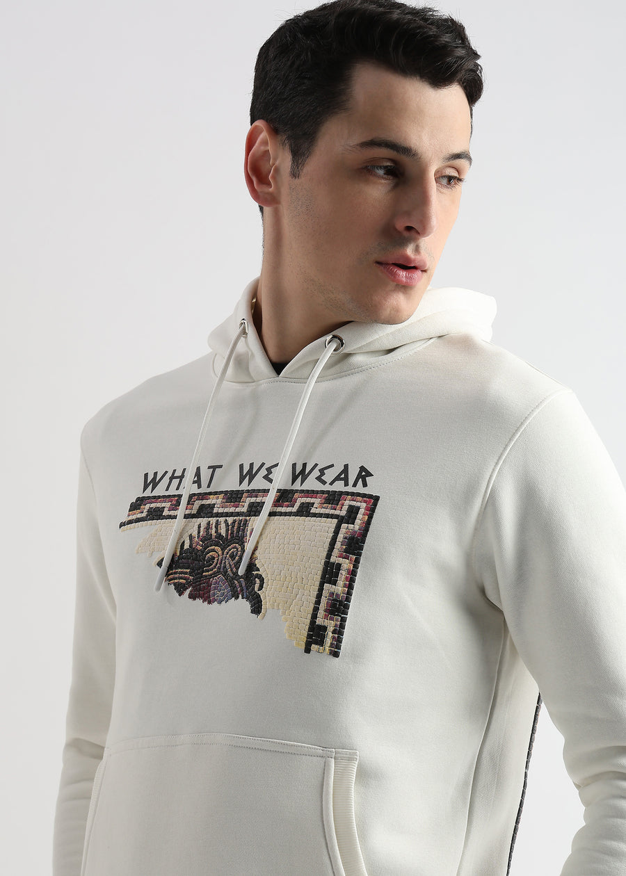 Textured Portrait Print Star White Hoodie