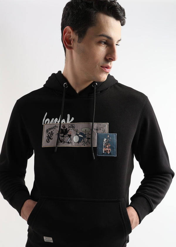 Patchwork Caviar Black Cotton Hoodie